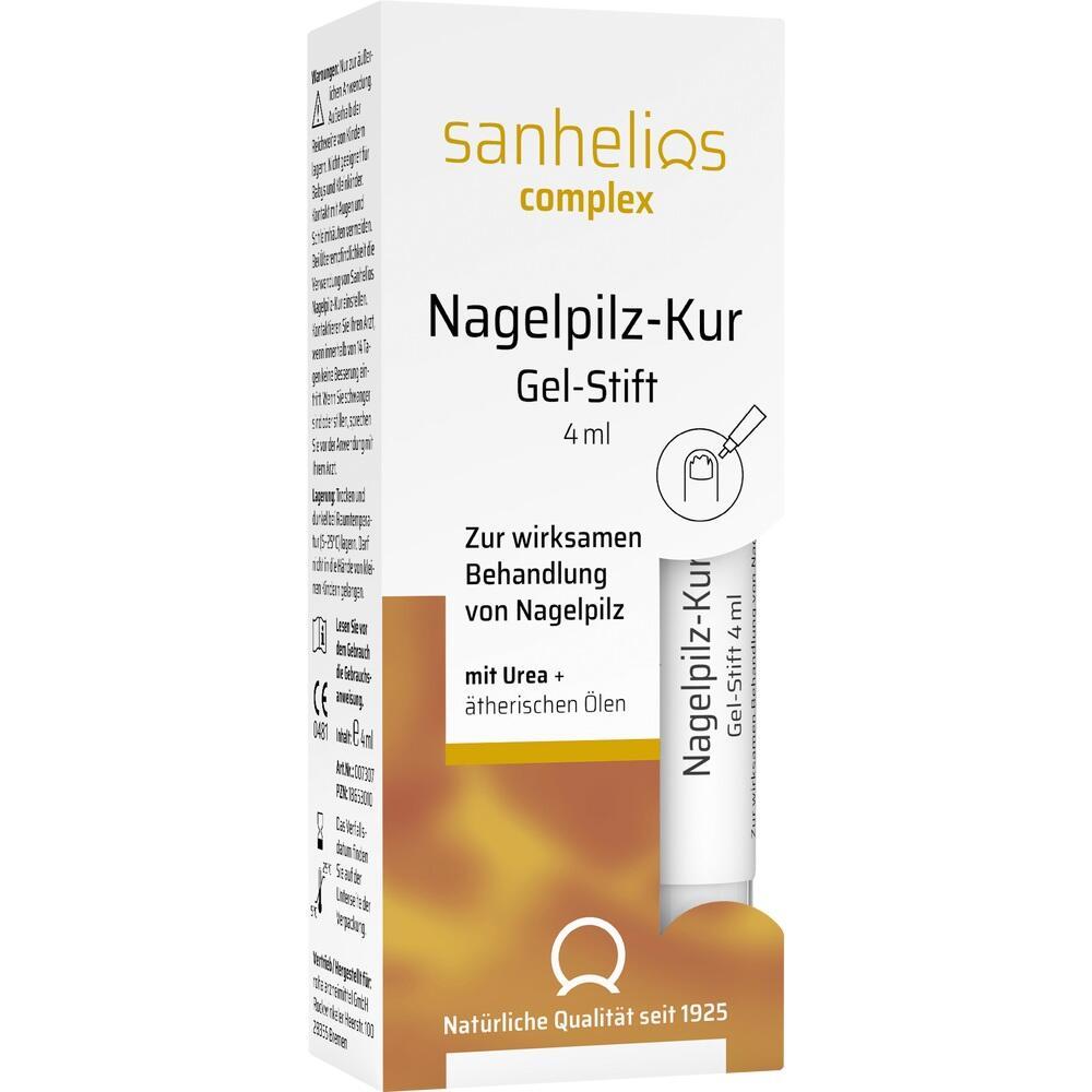 Hier ist eine Packung mit einem Gel-Stift zur Nagelpilz-Behandlung.